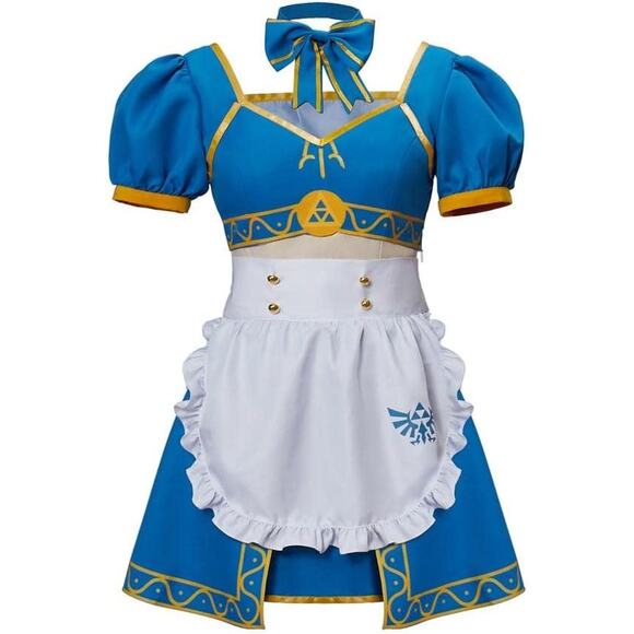 Princess Zelda Breath of the Wild Blue Maid Costume With Apron Women's Size 3XL - Picture 1 of 14